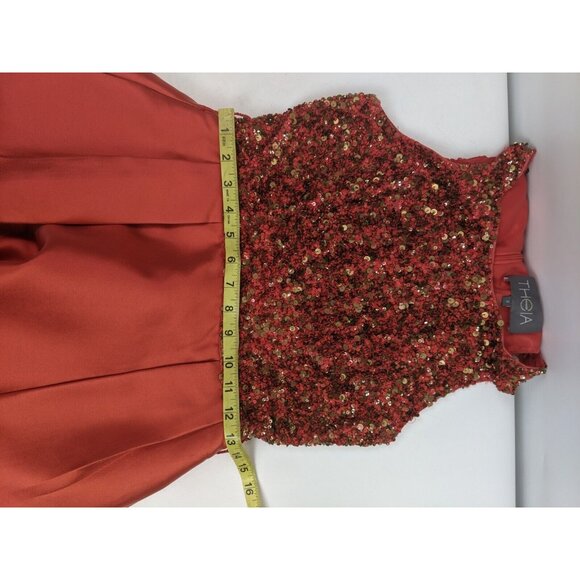 Theia Sequin Top Cocktail Fit & Flare Party Dress Silk Size 2 - Picture 9 of 12